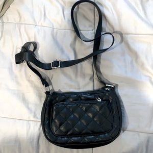 Black leather quoted crossbody bag